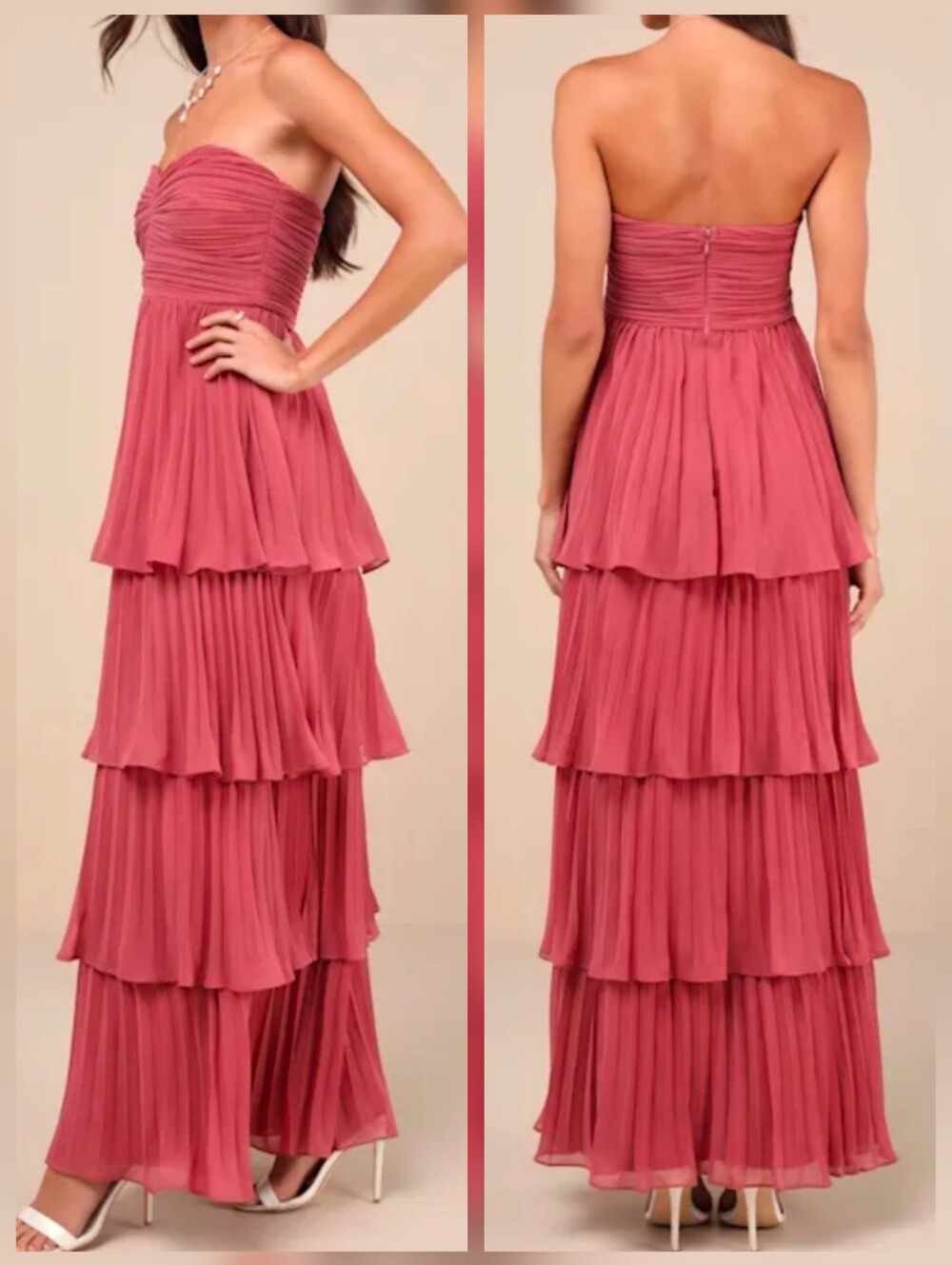 Lulus Seriously Sensational Rusty Rose Strapless Tiered Maxi Dress - Size Medium